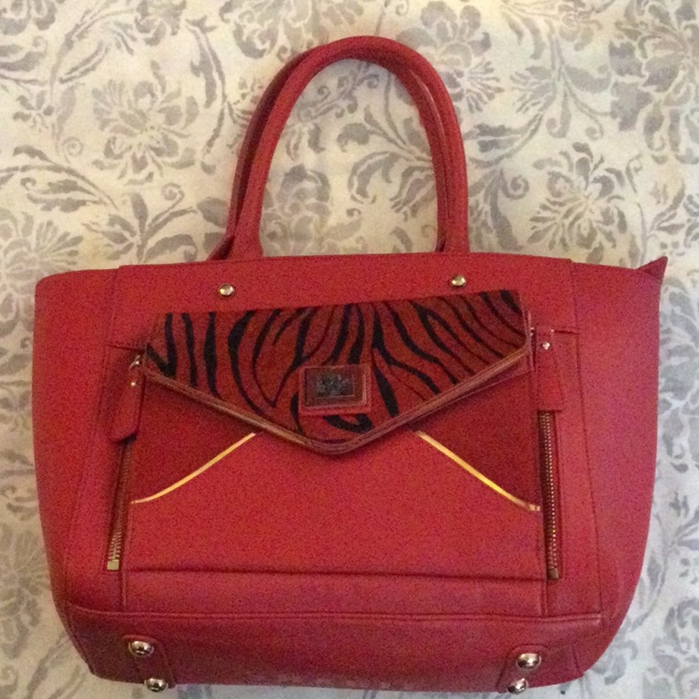 EUC Sharif Saffiano Leather Tote in Lipstick Red